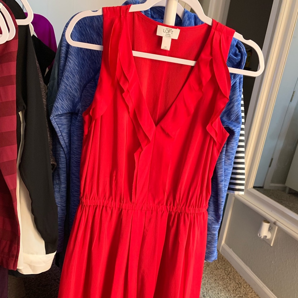 LOFT Red Ruffle Silk Dress - Picture 5 of 5